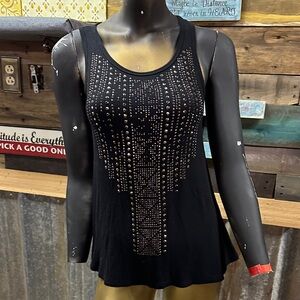 Black Studded Women's Tank Top with Decorative Front
